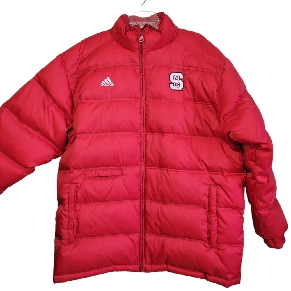 NORTH Carolina State University Adidas Long Puffer Coat With Hidden Hood Sz Med